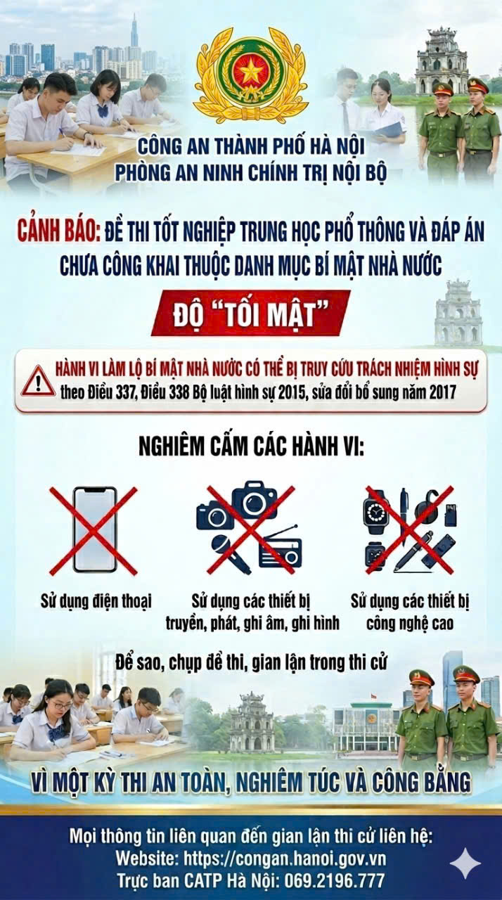 Lưu ý của Công an Thành phố về việc phòng chống gian lận trong thi cử