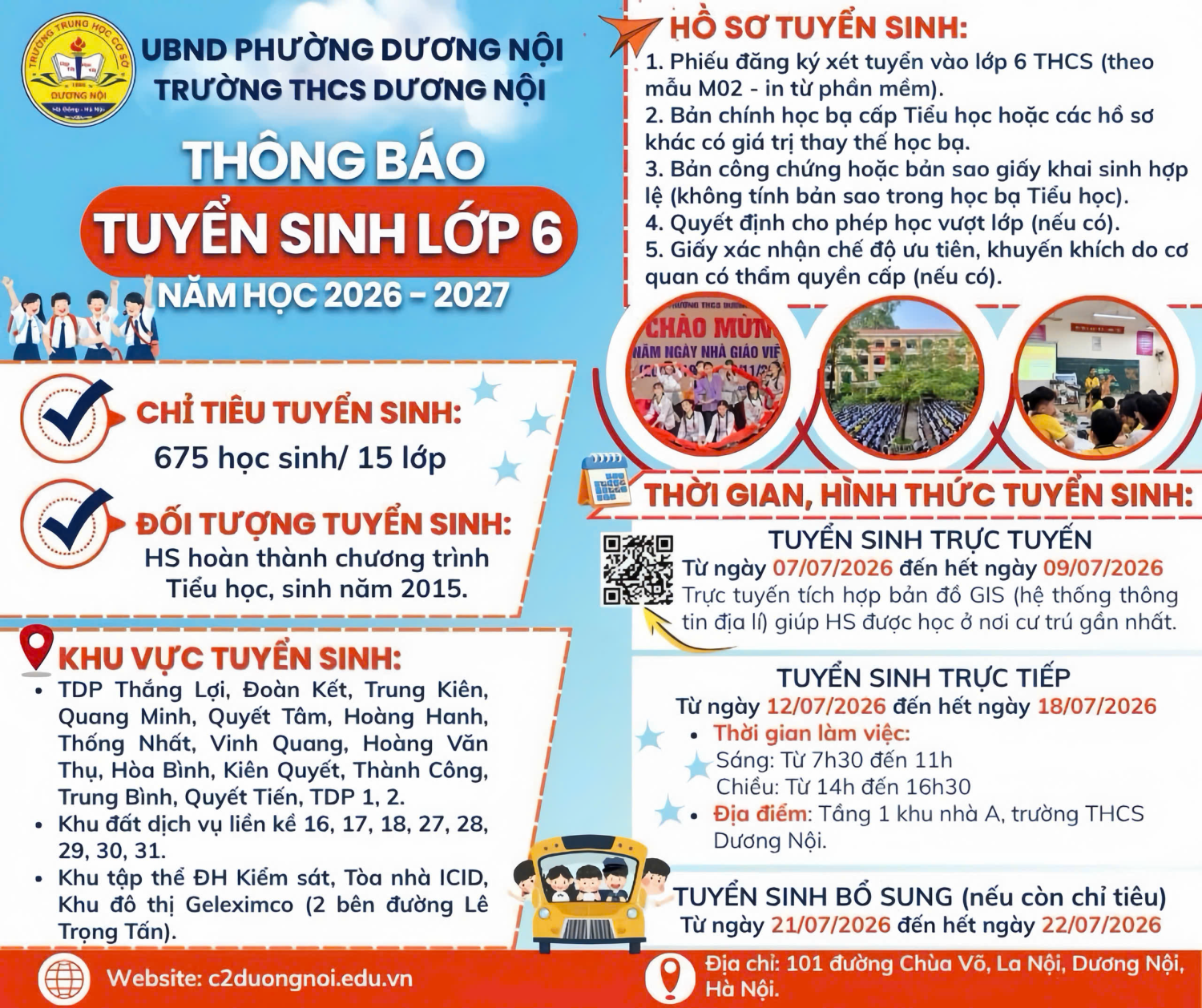 Thông tin tuyển sinh lớp 6 năm học 2026-2027
